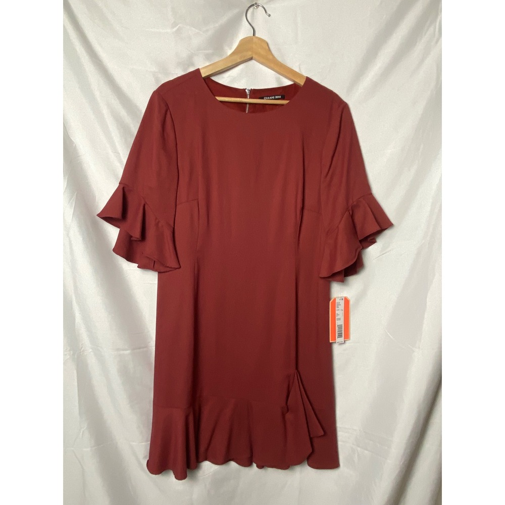 Gianni Bini‎ Erika Dress Malbec Ruffle Sleeve Flounce Hem Size L